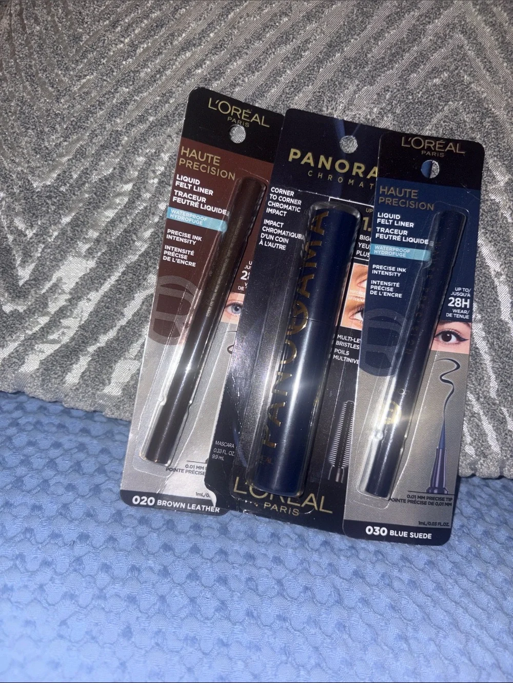 L'Oreal Brown Leather & Blue Suede Liquid Eyeliners with Black Mascara NWT